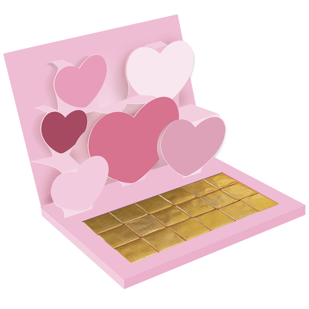 LA chocolacards avec 18 chocolats belges, modèle "Coeurs"