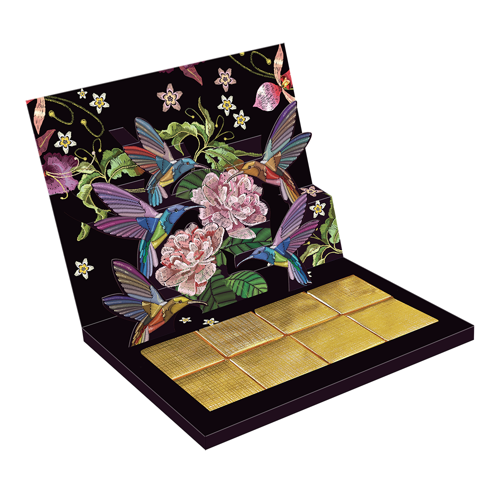 chocolacards avec 8 chocolats Deliska modèle "Colibris"