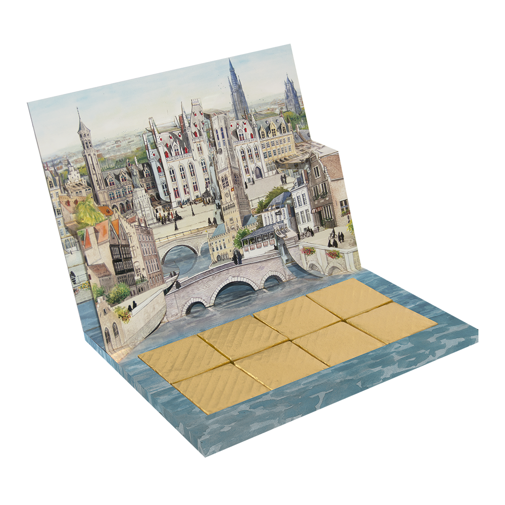 chocolacards avec 8 &quot;carrés pralinés&quot; modèle &quot;Bruges&quot;