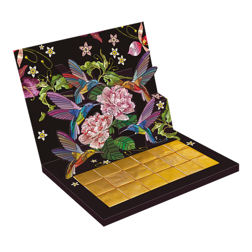 [BCB1R06H-OPAN002C013M02] LA chocolacards avec 18 chocolats belges, modèle "Colibris"