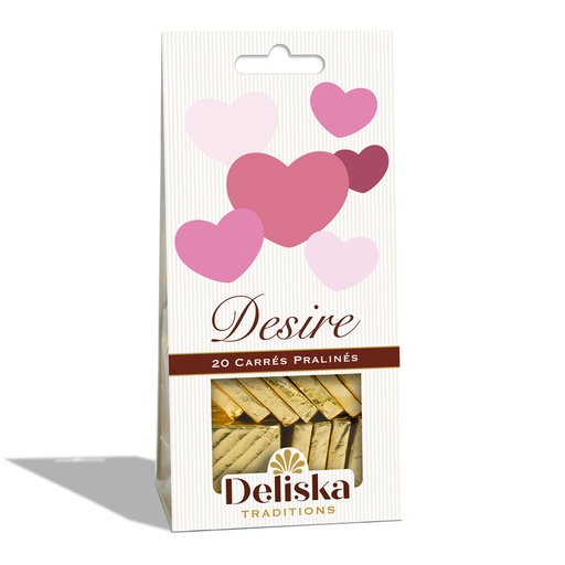 [DKP1P01C-OPAD001C016M01] pochette Desire de 20 pralinés belges, modèle "Coeurs"