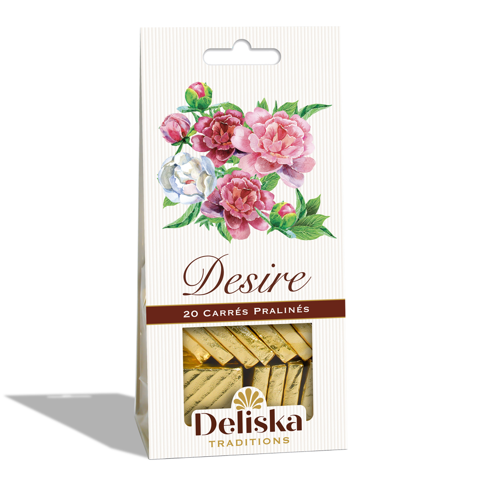 [DKP1P01C-OPFL001C016M01] pochette Desire de 20 pralinés belges, modèle "Roses"