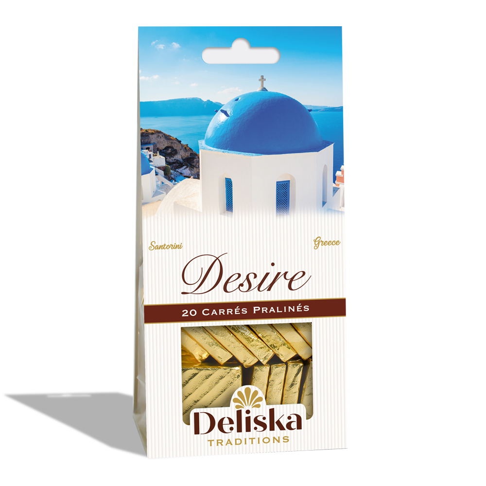 [DKP1P01C-OPTO005C016M01] Desire bag of 20 Belgian pralinés, design "Santorini"