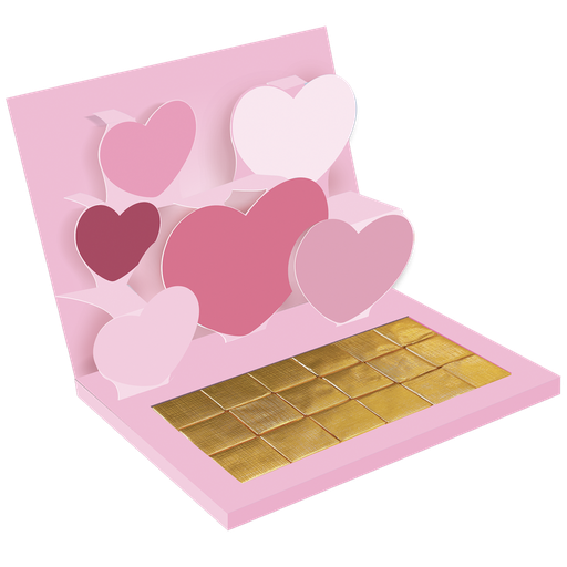 [BCB1R06H-OPAD001C013M02] LA chocolacards avec 18 chocolats belges, modèle "Coeurs"