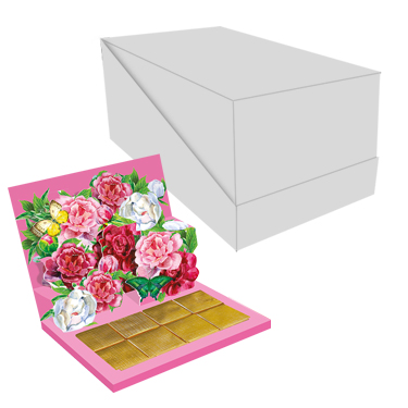 [SD030-BCB1R03H-OPFL002C015M02] Shelf Display of 30 Deliska chocolacards design "Roses"
