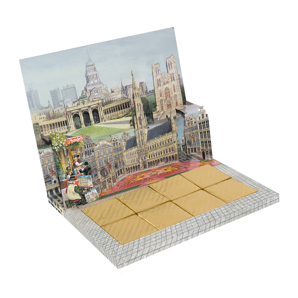 [BCB1R04H-OPTO002C002M02] chocolacards with 8 pralinés, design "Brussels"